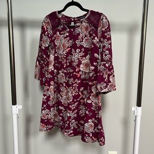 Burgundy Floral dress, size 14 (girls)